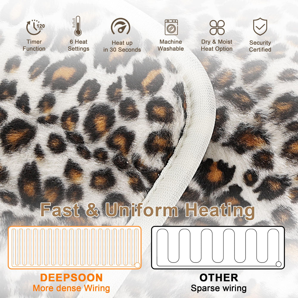 Deepsoon leopard heating pad in use on back and shoulders