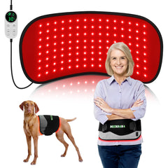 Deerbaba red light therapy pad applied to back area for targeted relief and ease of use.