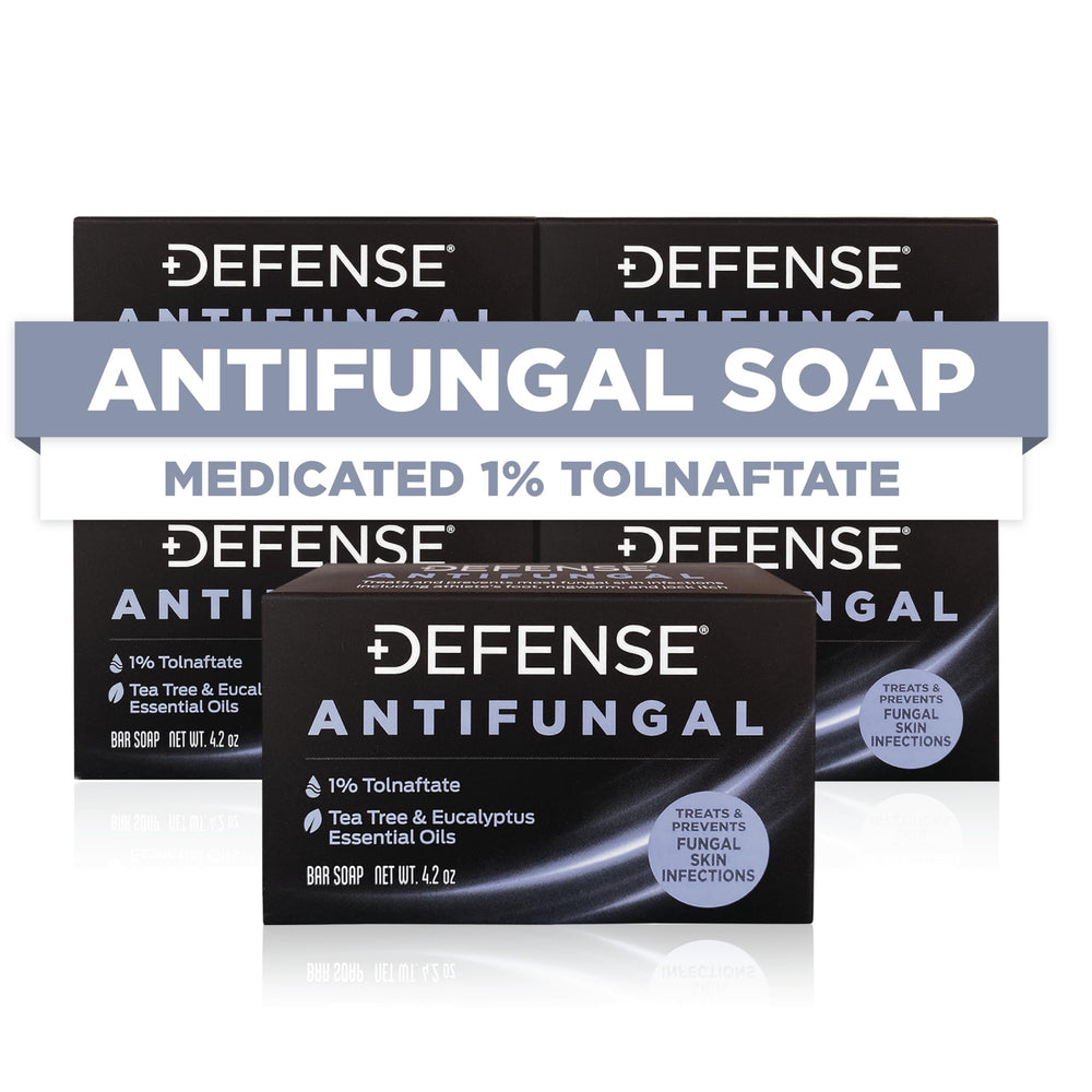 Defense Soap antifungal bar pack front shows five-bar kit for on-the-go fungal care.