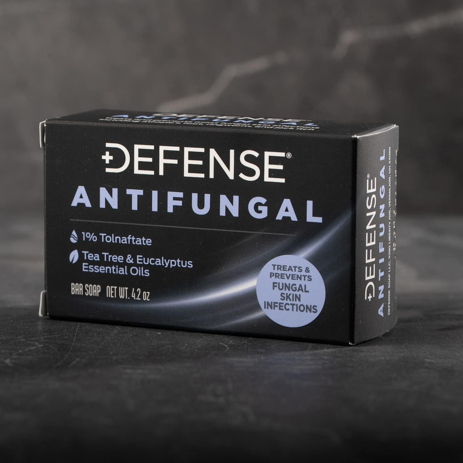 Defense antifungal bar paired with original soap suggests combined daily care.