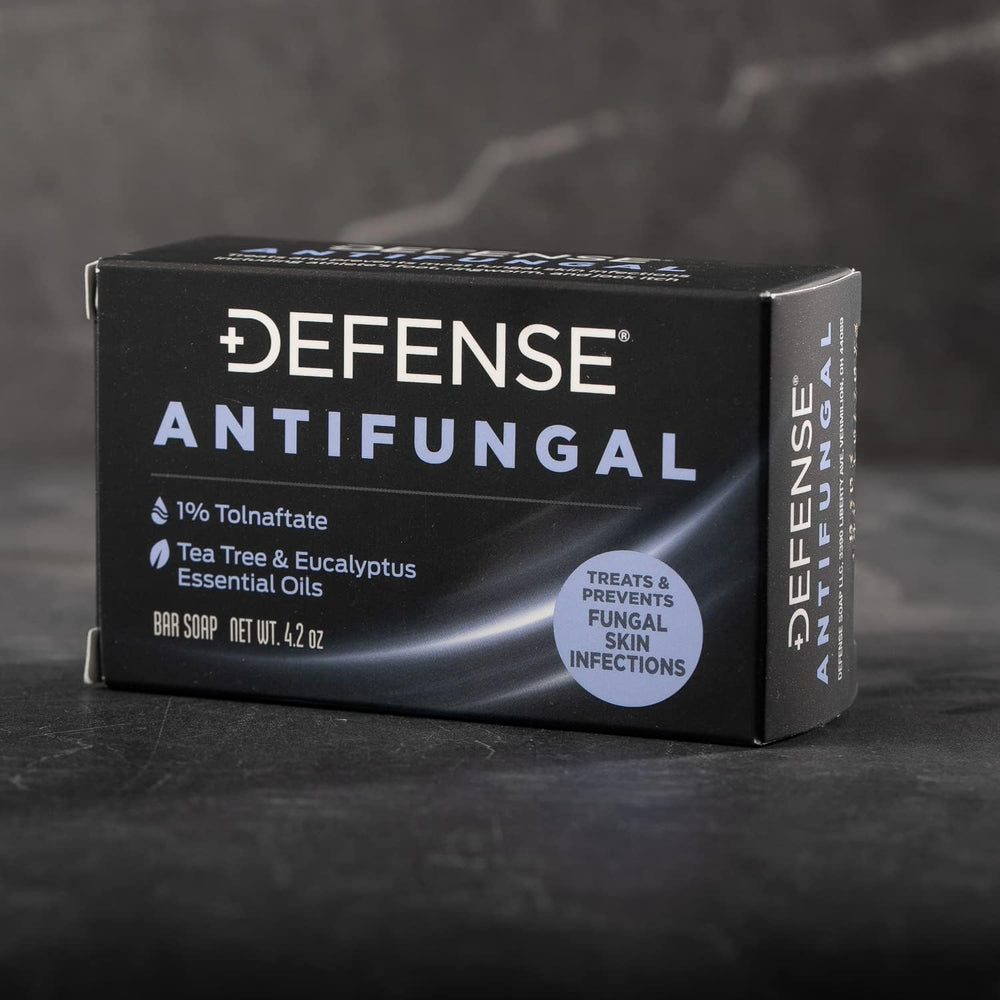 Defense antifungal bar paired with original soap suggests combined daily care.