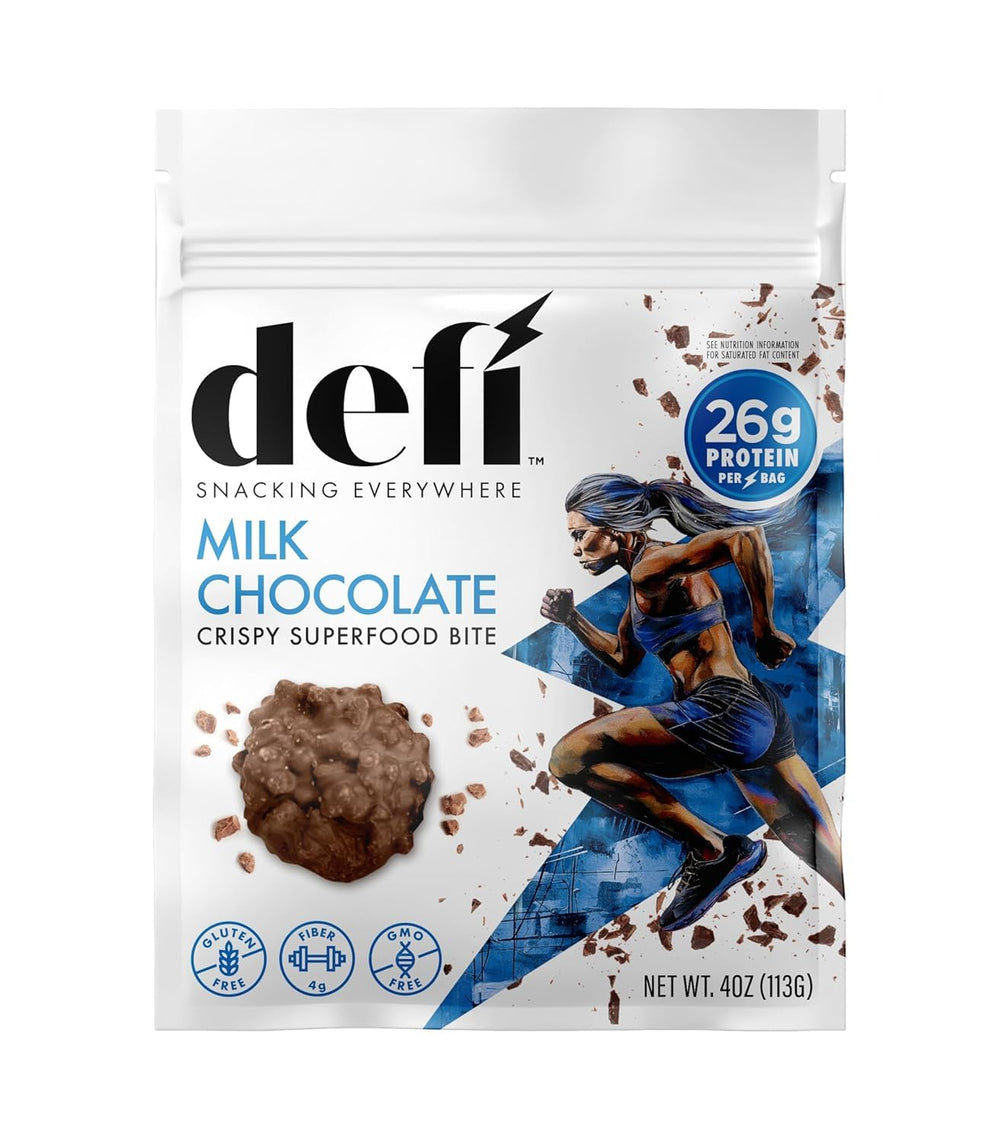 DEFI milk chocolate crispy superfood bites on-the-go protein snack for active lifestyles
