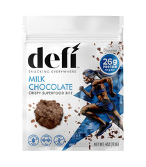 DEFI milk chocolate crispy superfood bites on-the-go protein snack for active lifestyles