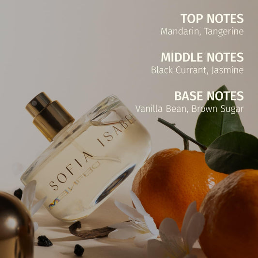 DefineMe Sofia Isabel bottle on vanity showing citrus freshness
