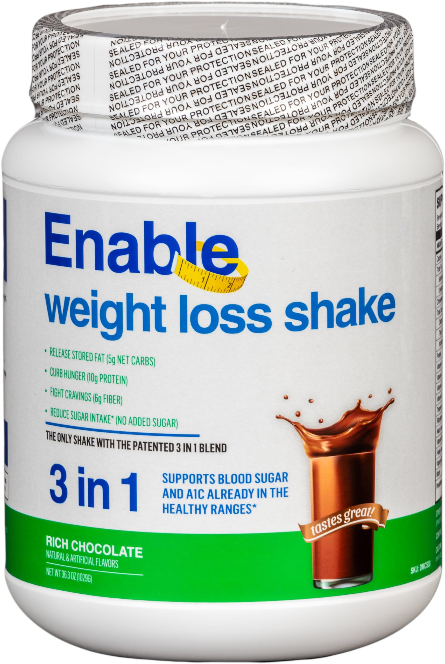 Del Mar Health Enable Weight Loss Shake powder, rich chocolate, ideal for a nutritious meal replacement