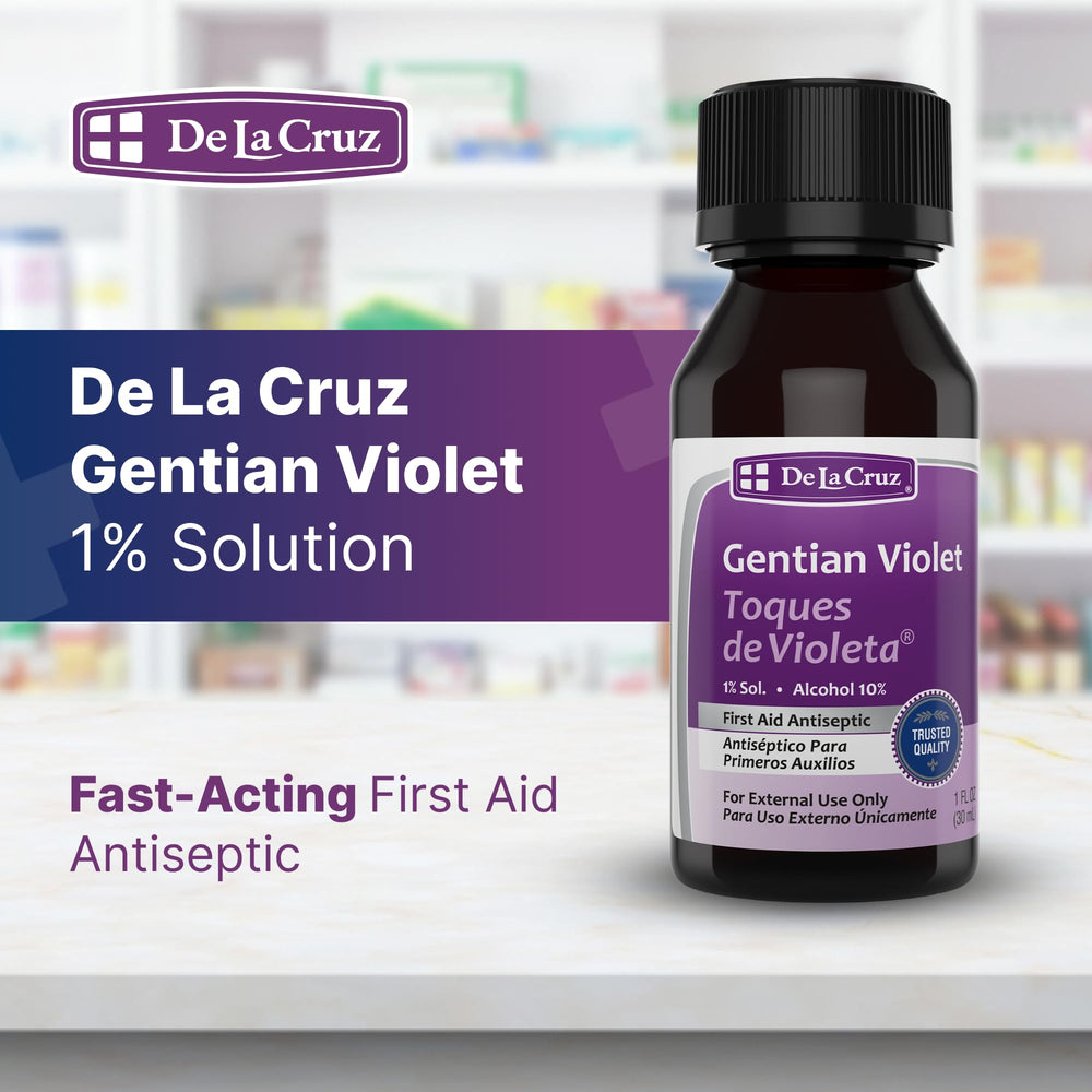 De La Cruz Gentian Violet 12-pack image showing convenient external antiseptic for minor wounds.
