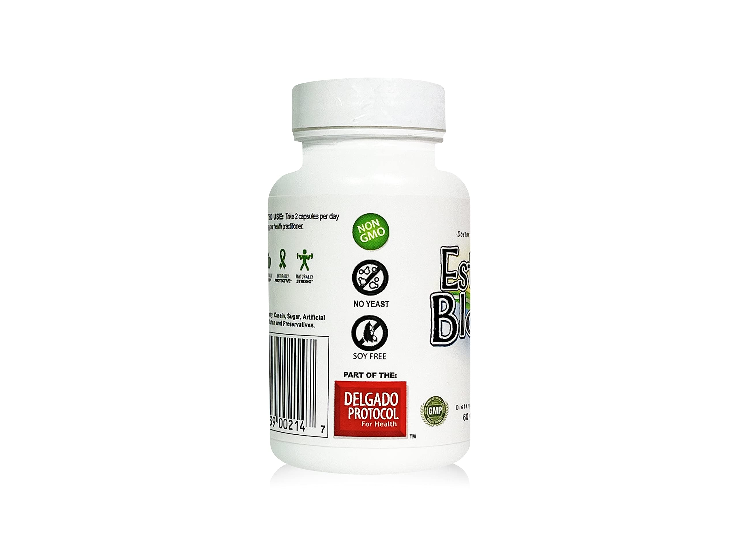 EstroBlock label packaging showing no crystalline DIM promise and clean ingredient list.