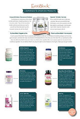 Estroblock packaging with vegan and non-GMO branding.
