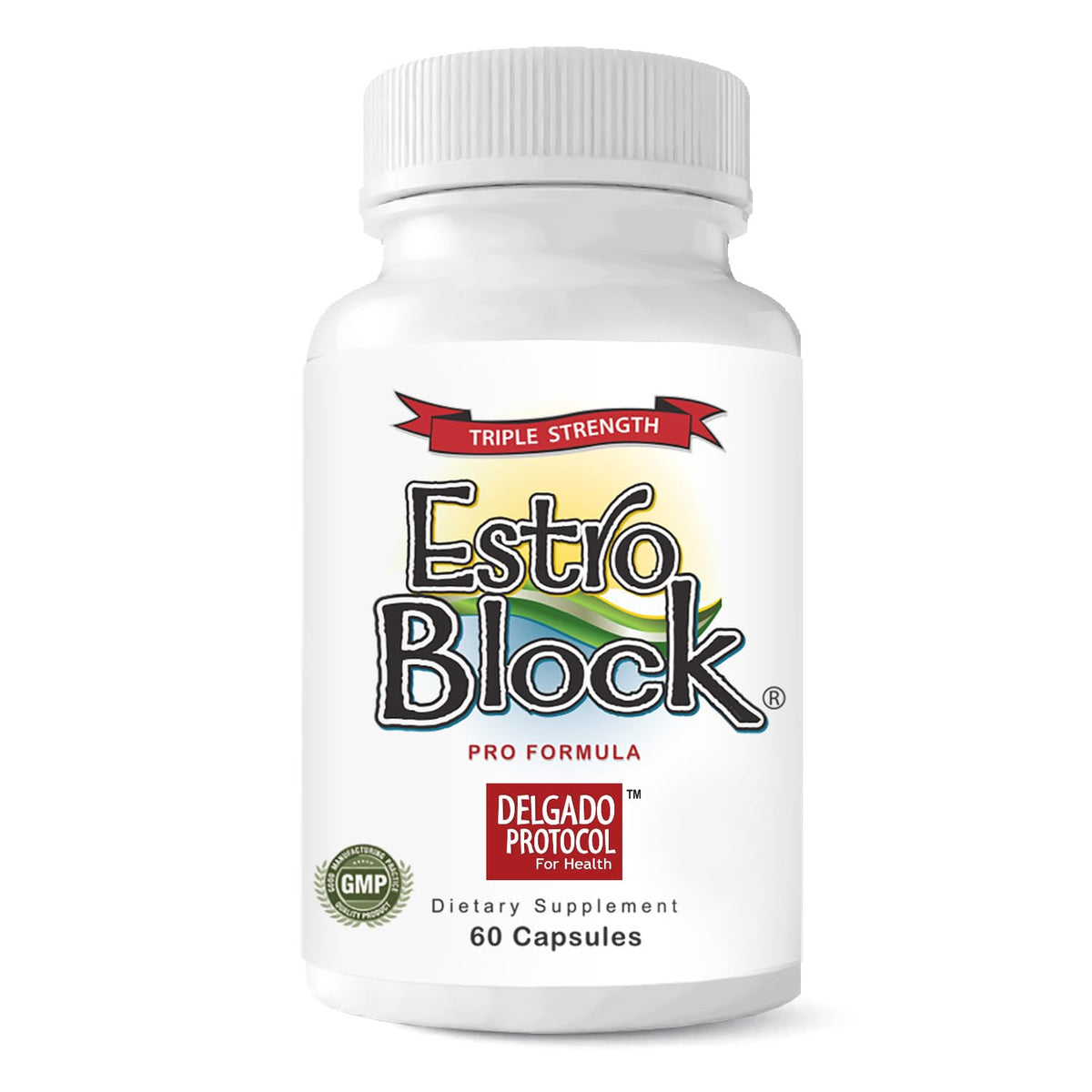 Estroblock Pro bottle front from The Delgado Protocol for hormone balance.