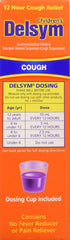 Delsym grape liquid bottle pour shows alcohol-free formula for safe use