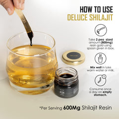 Deluce Himalayan Shilajit Resin Gold amber jar close-up showing purity