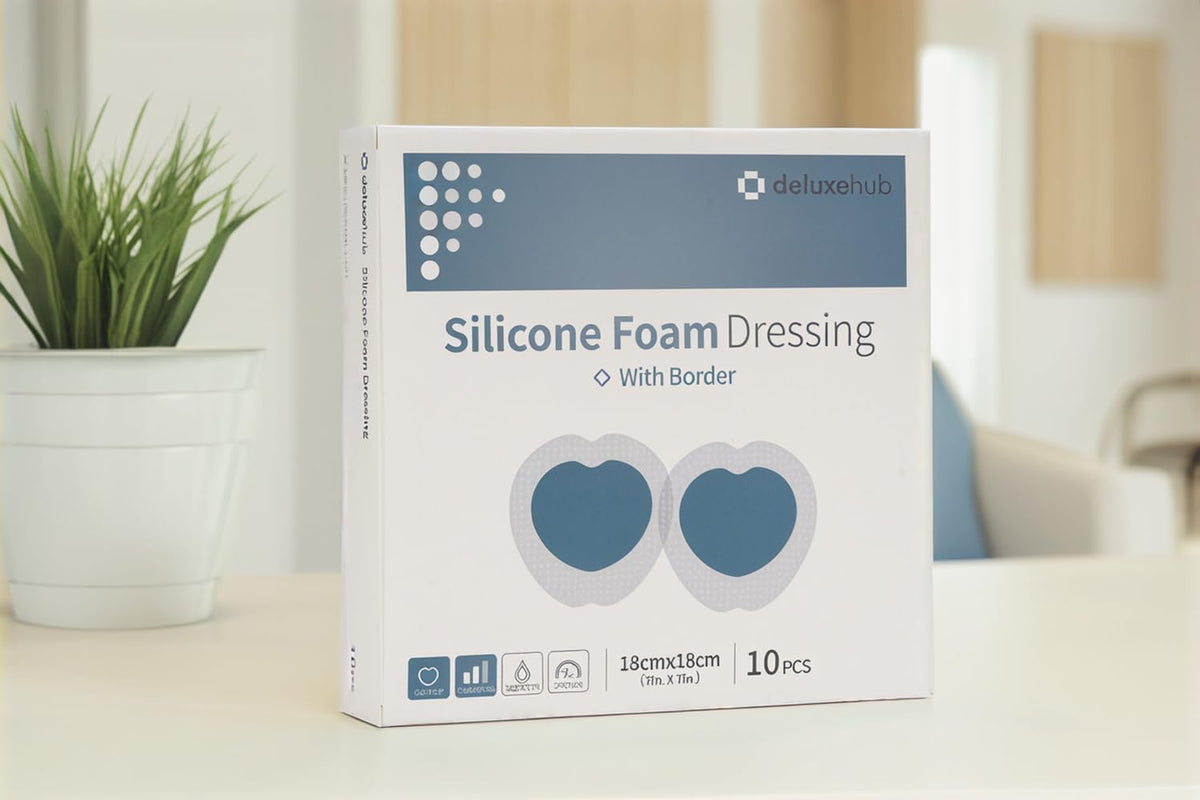 Deluxehub silicone foam dressing with border packaging for secure application