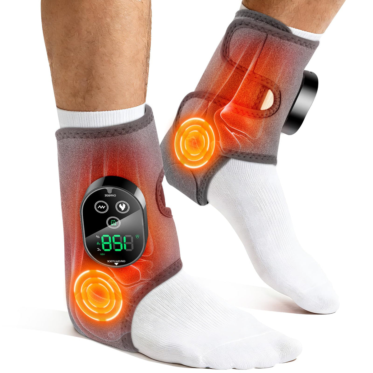 DeMoce 2-pack cordless ankle massager ankle wrap for targeted heat and massage