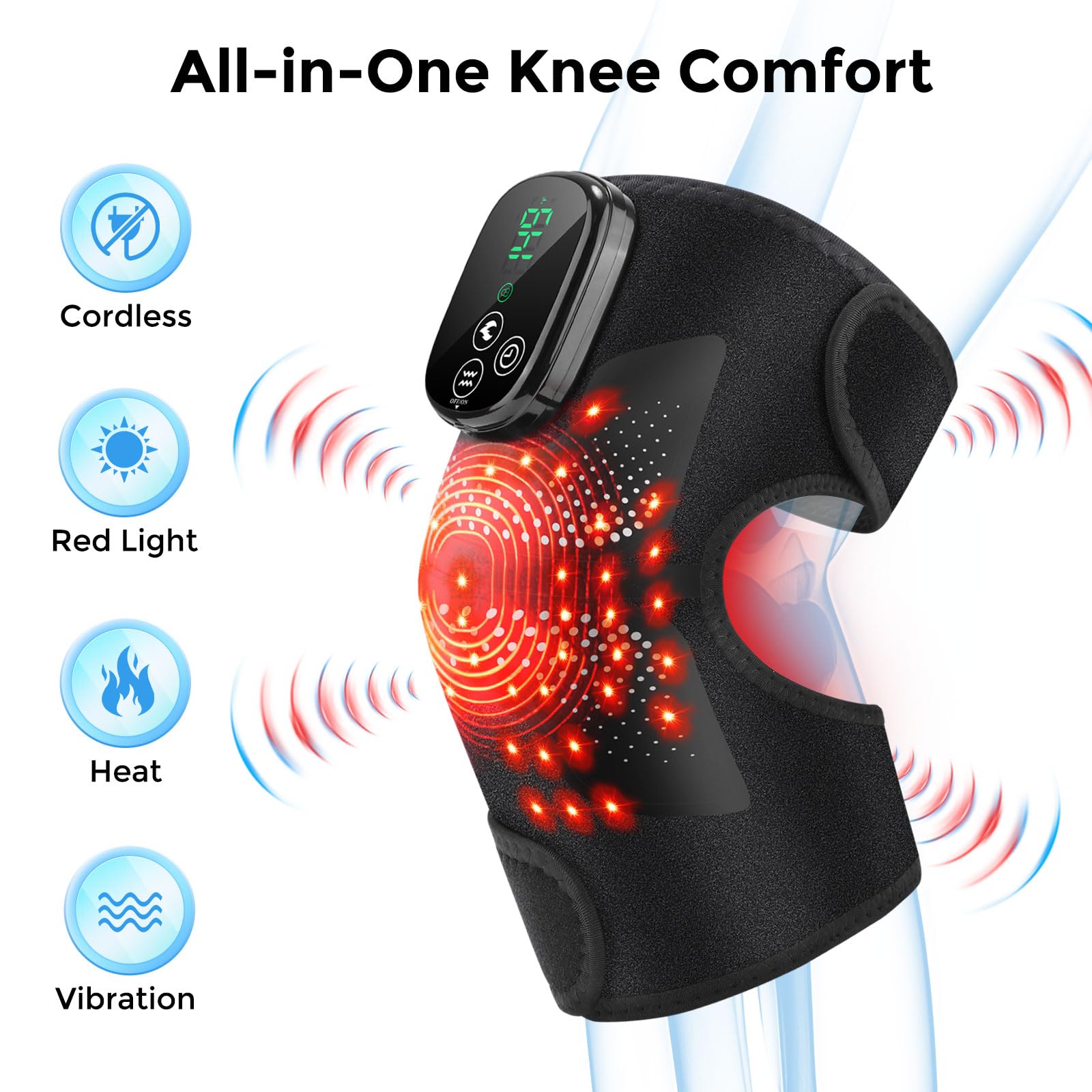 DeMoce knee massager offers five heat levels for personalized warmth.