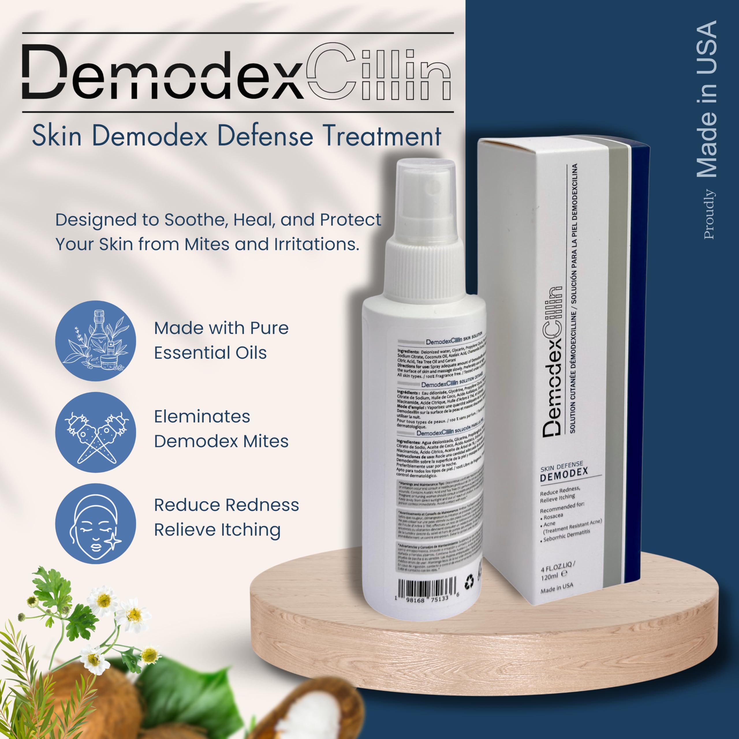 Close-up of Demodexcillin ingredients highlighting a pure formulation.