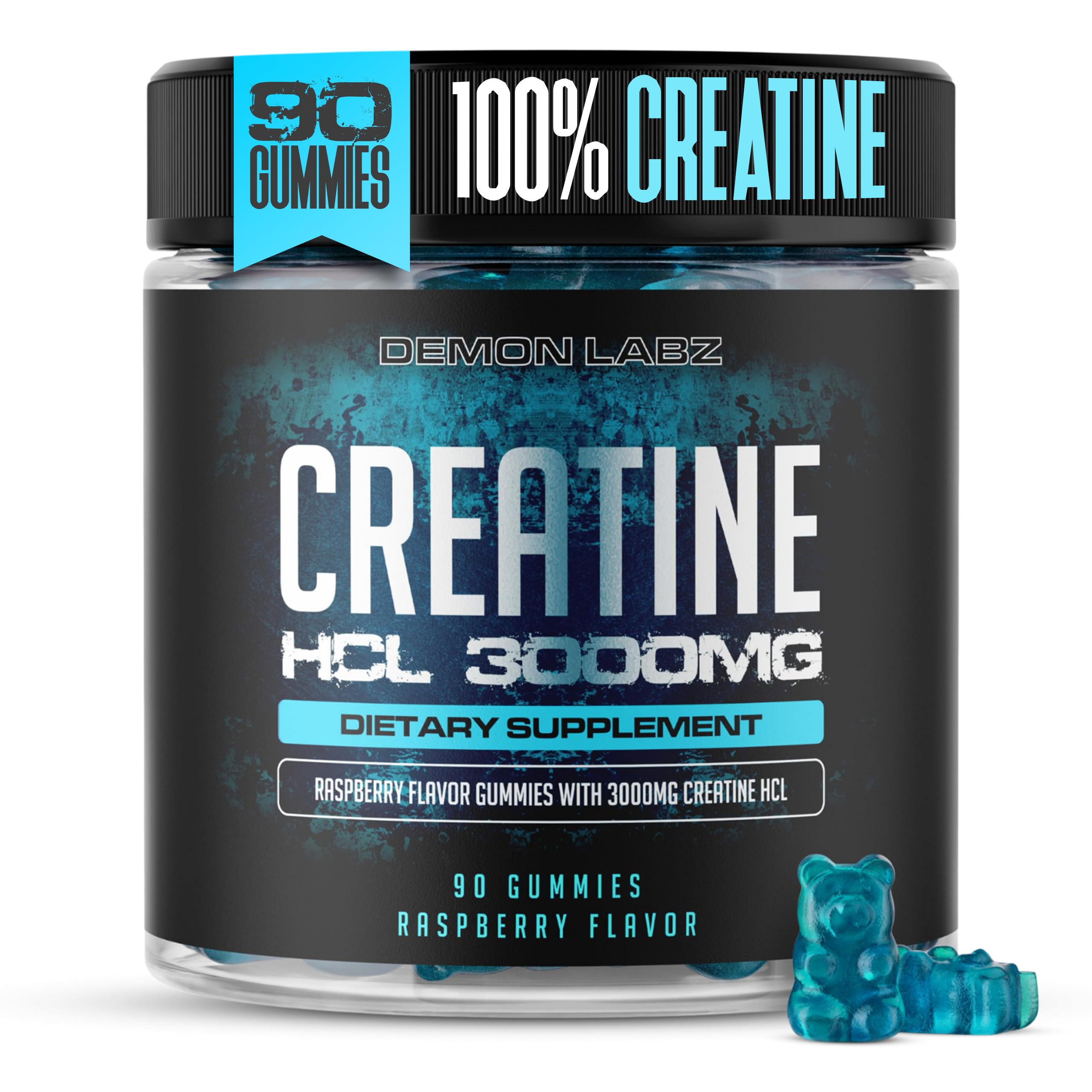 Demon Labz Creatine HCl gummies bottle with raspberry flavor for easy daily intake