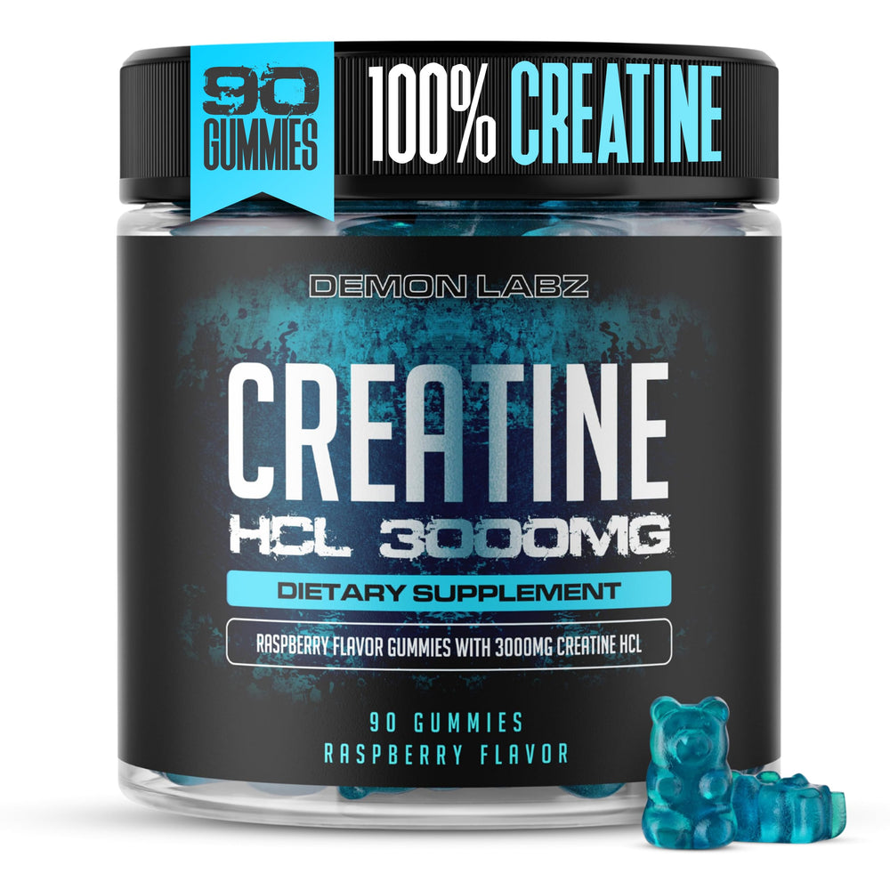 Demon Labz Creatine HCl gummies bottle with raspberry flavor for easy daily intake