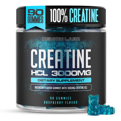 Demon Labz Creatine HCl gummies bottle with raspberry flavor for easy daily intake