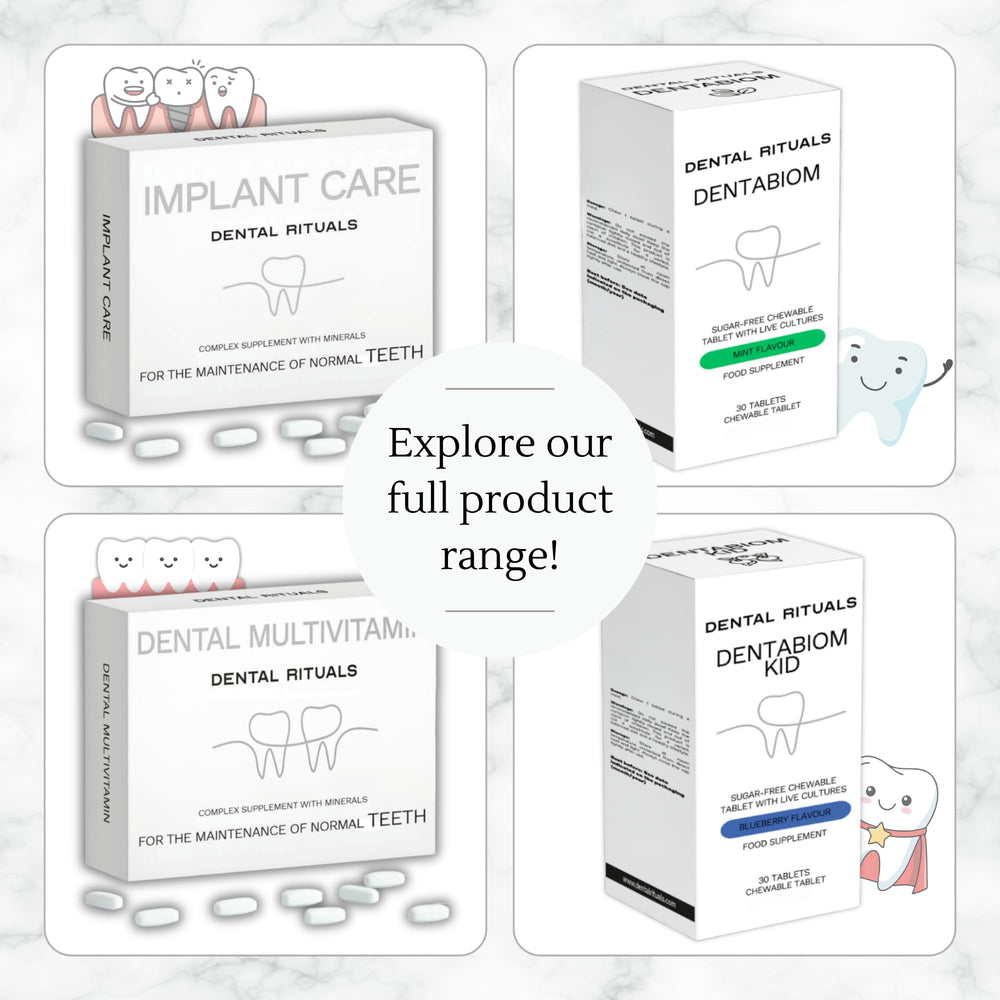 Dental Rituals Implant Care packaging emphasizes sustainability and clean formula.