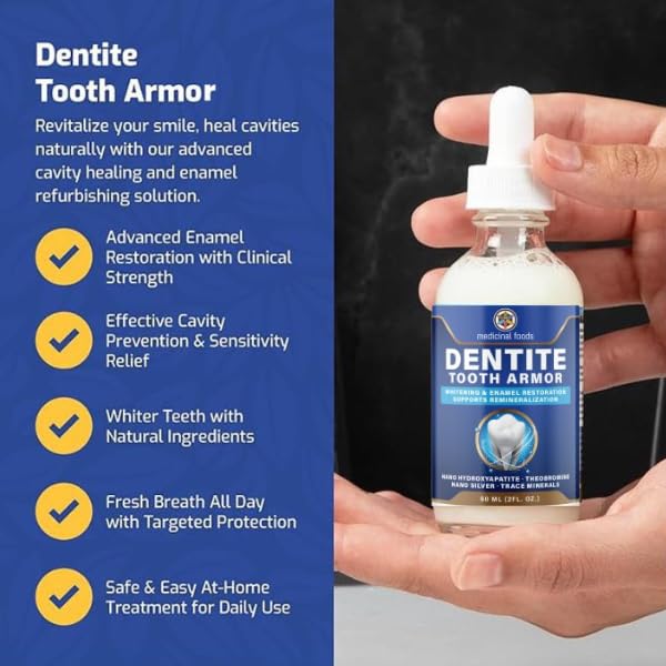Dentite Tooth Armor Liquid on a toothbrush ready for brushing.