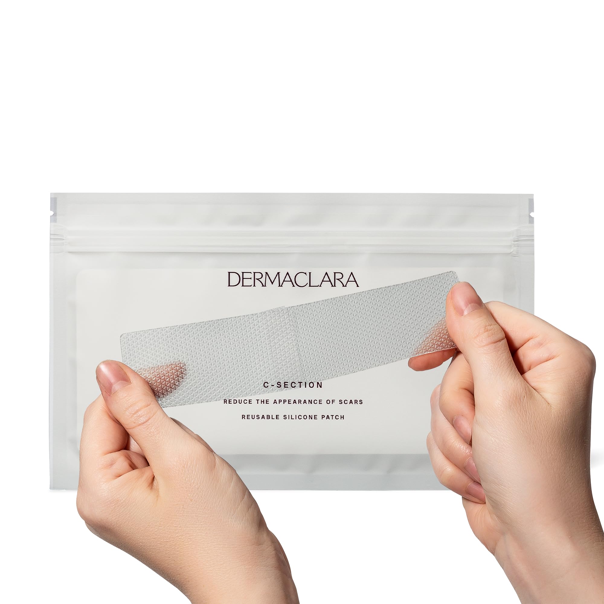 Dermaclara c-section scar patch on belly cover showing scar coverage and hydration
