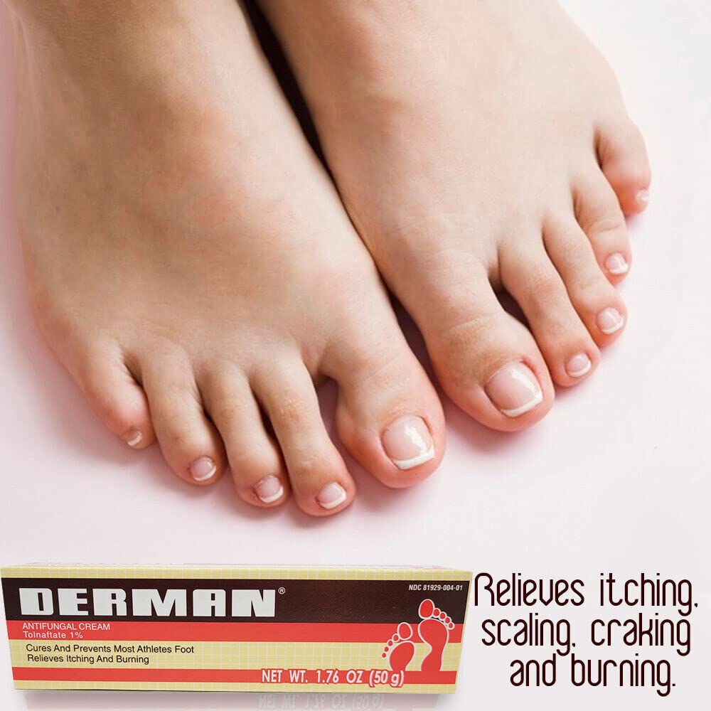 Derman antifungal cream lid close-up shows hygienic packaging.