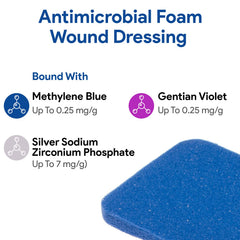 DermaBlue+ foam dressing pack illustrating 10-pack convenience for wound care