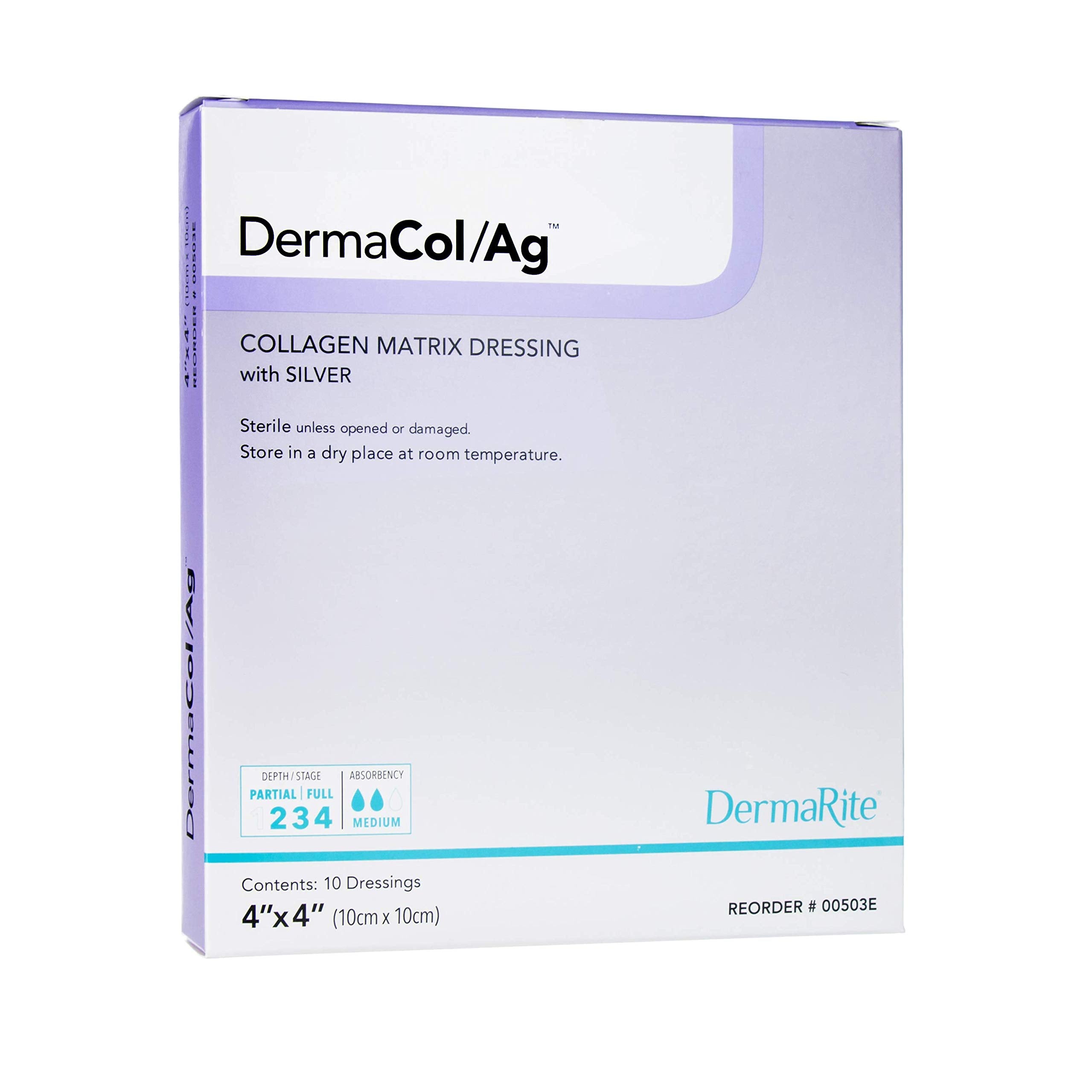 DermaRite Dermacol AG Silver Collagen Dressing 4x4 on wound bed, supports moist healing environment.