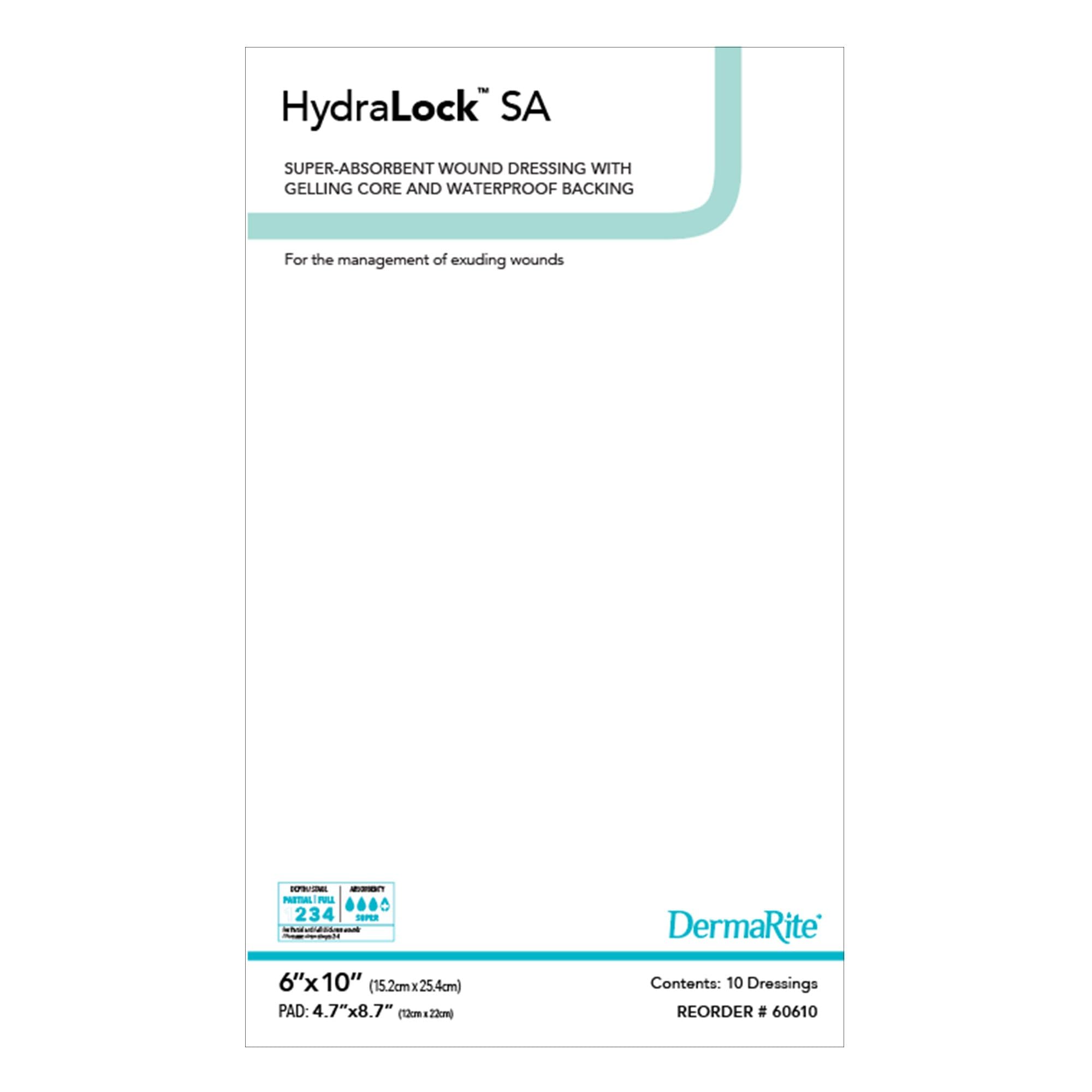 DermaRite HydraLock SA pouch with absorbent core rapidly absorbing wound exudate