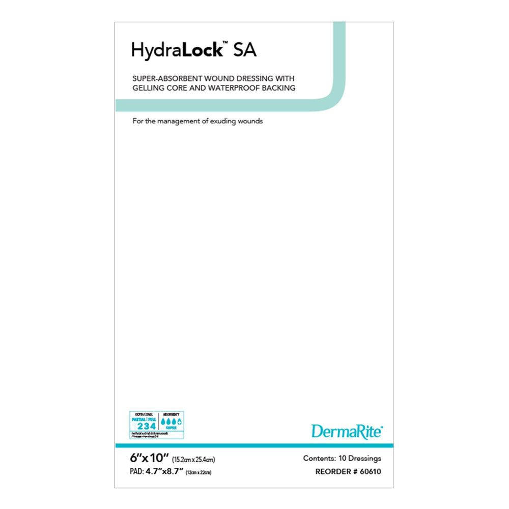 DermaRite HydraLock SA pouch with absorbent core rapidly absorbing wound exudate