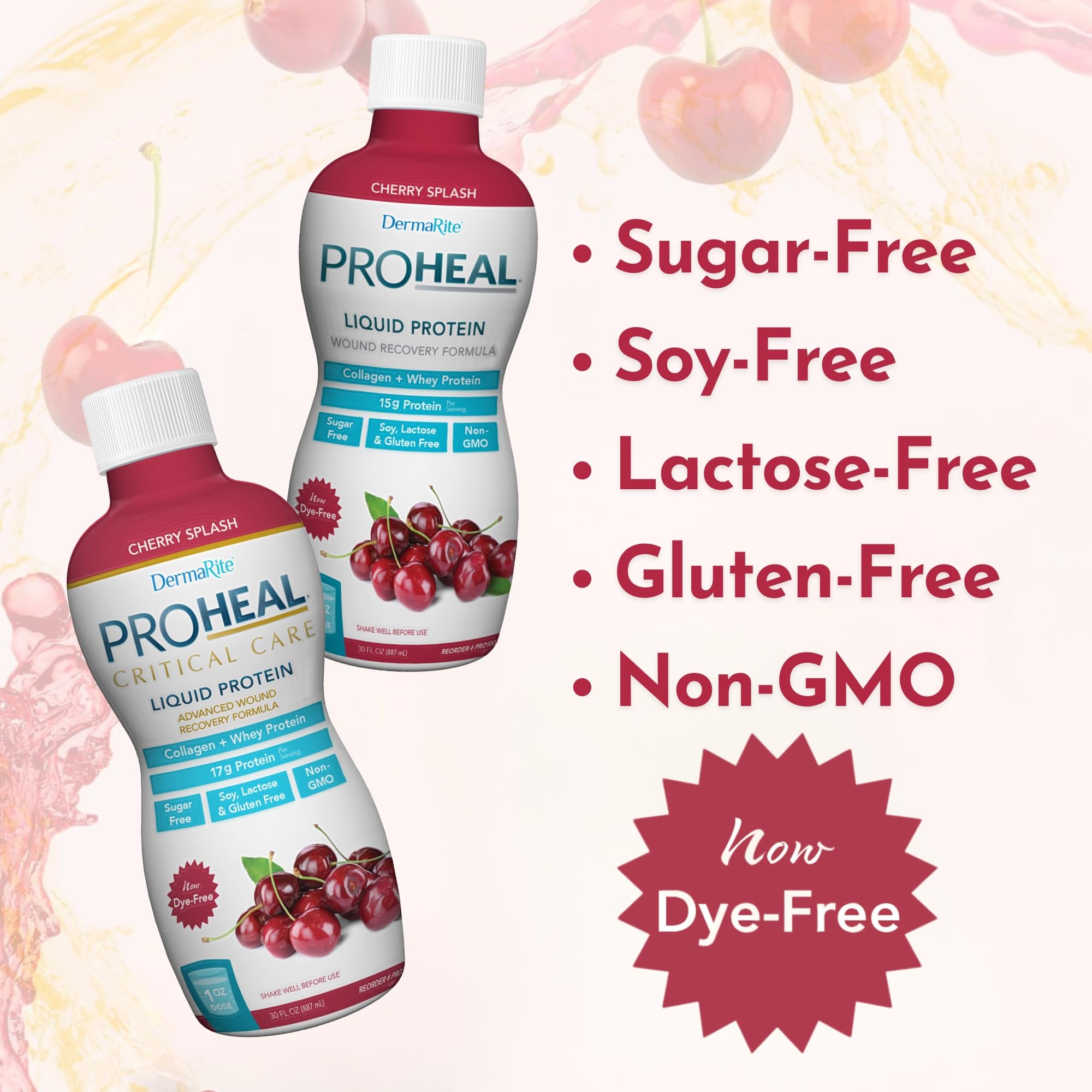 DermaRite ProHeal label close-up highlighting hydrolyzed protein and rapid absorption