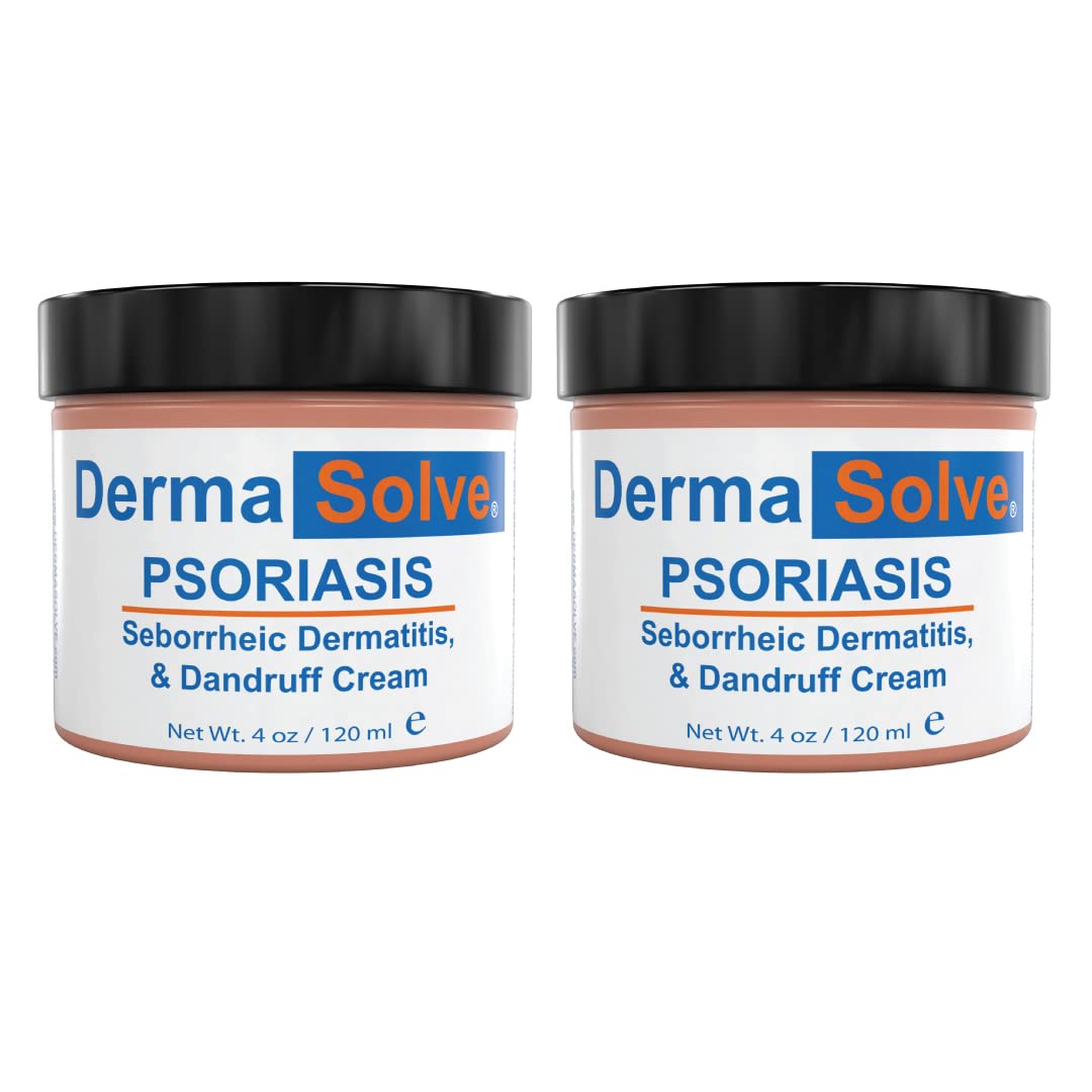 Dermasolve extra strength psoriasis cream bottles in a 2-pack for targeted relief.