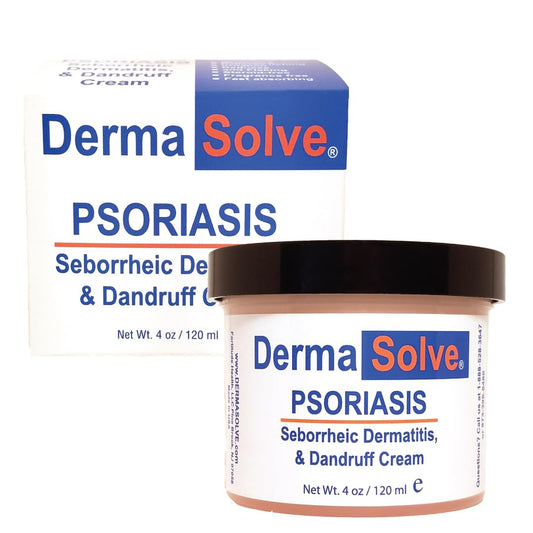 Dermasolve psoriasis cream tube showing medicated formula for soothing relief.