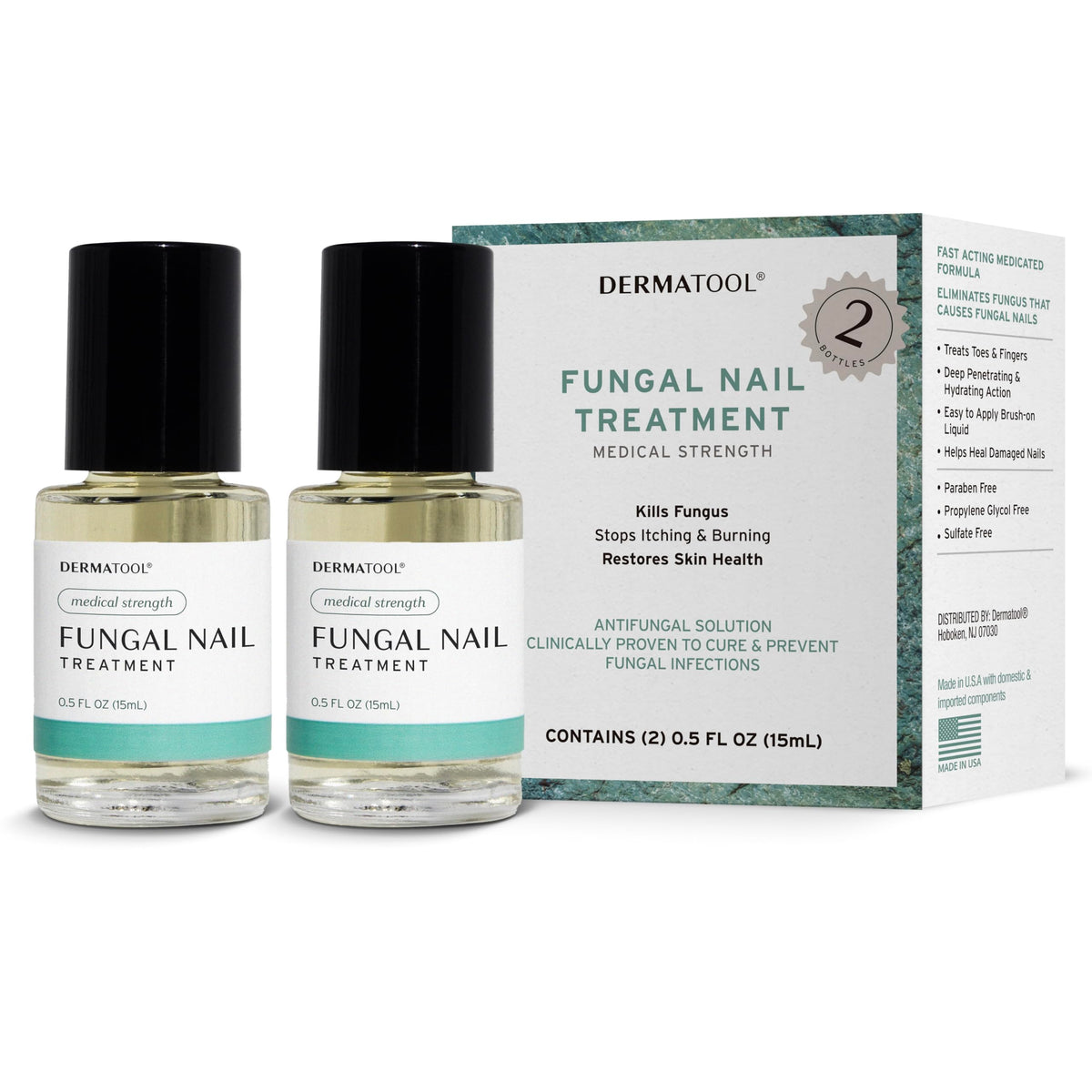 DERMATOOL Extra Strength Toenail Fungus Treatment bottle with clear liquid for fast-acting care.