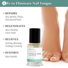 DERMATOOL natural ingredients highlight tea tree and vitamin E benefits for nails.
