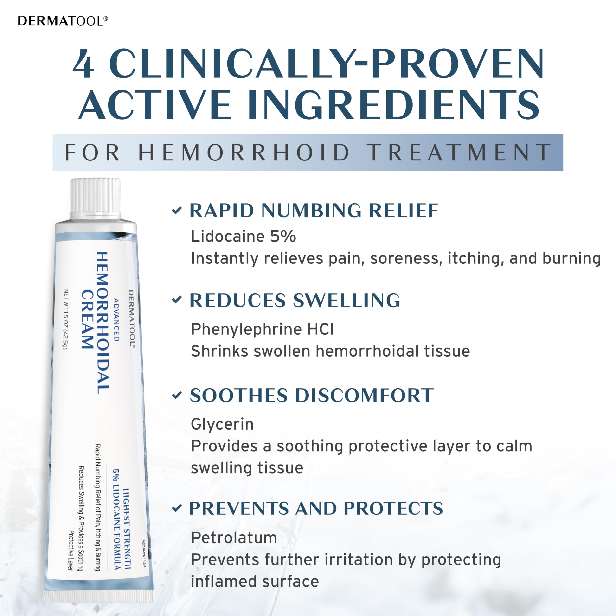 DERMATOOL label front highlights 5% lidocaine and phenylephrine benefits.