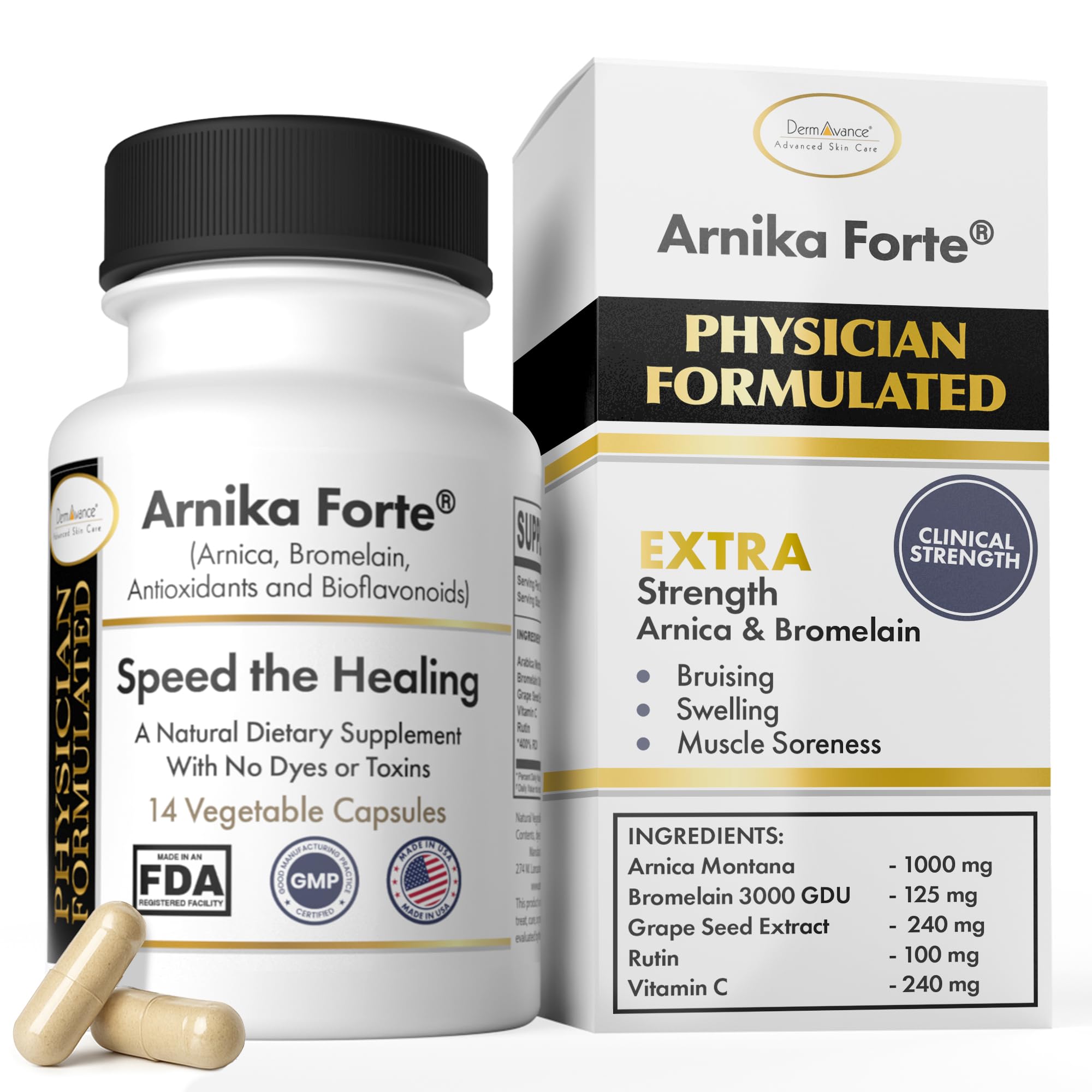 DermAvance Arnika Forte bottle for post-surgery bruising support