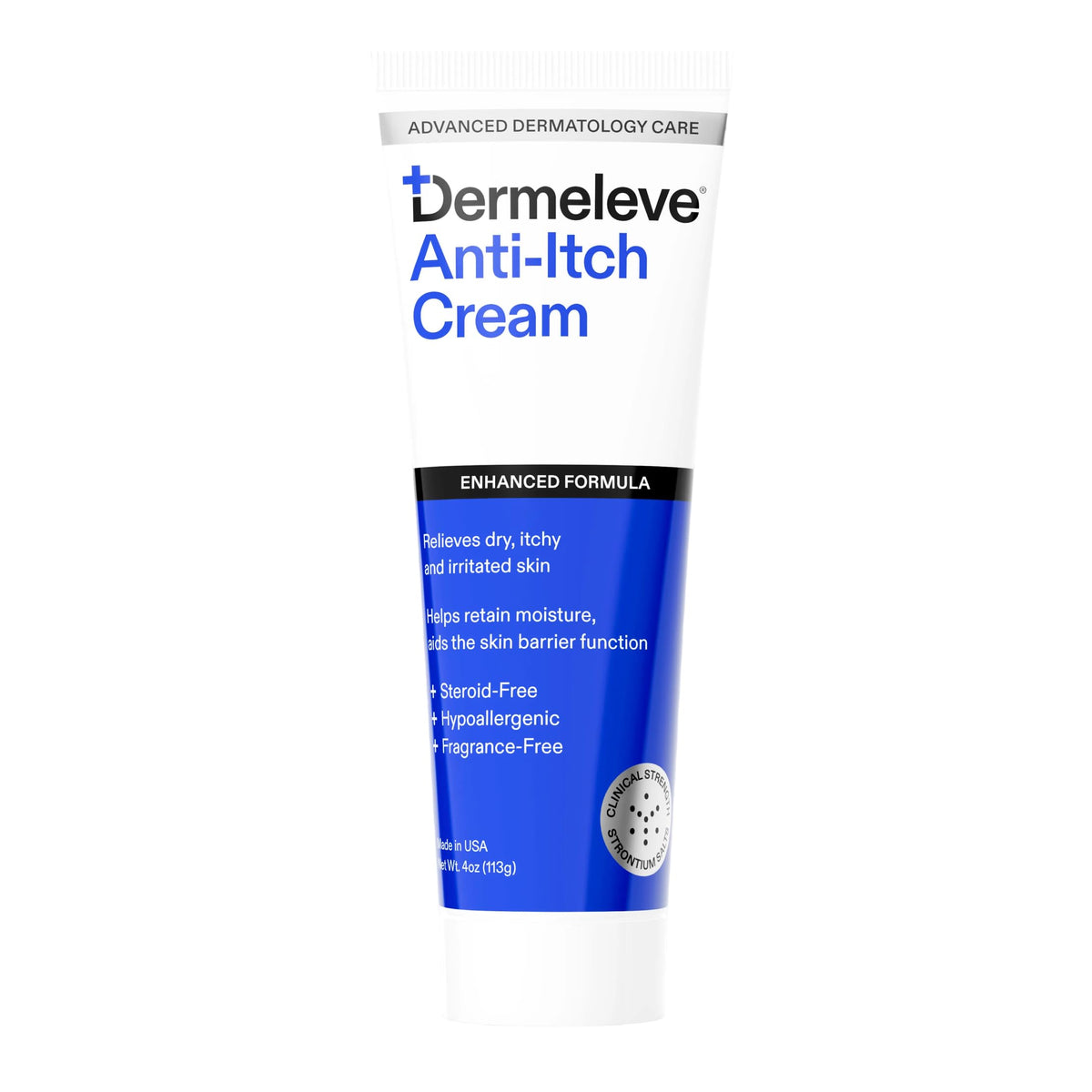 Dermeleve steroid-free anti-itch cream tube for fast relief.