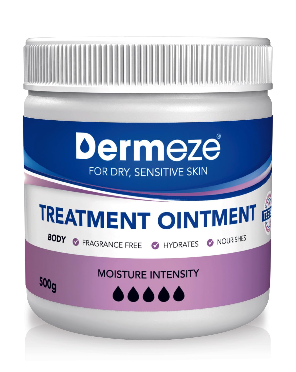 Dermeze Ointment 500g jar provides intensive hydration for very dry skin and lasting moisture.