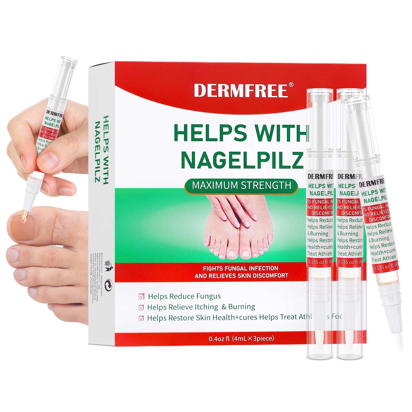 DERMFREE Toe Nail Fungus Renewal Pen package, three-pack, supports healthier-looking nails.