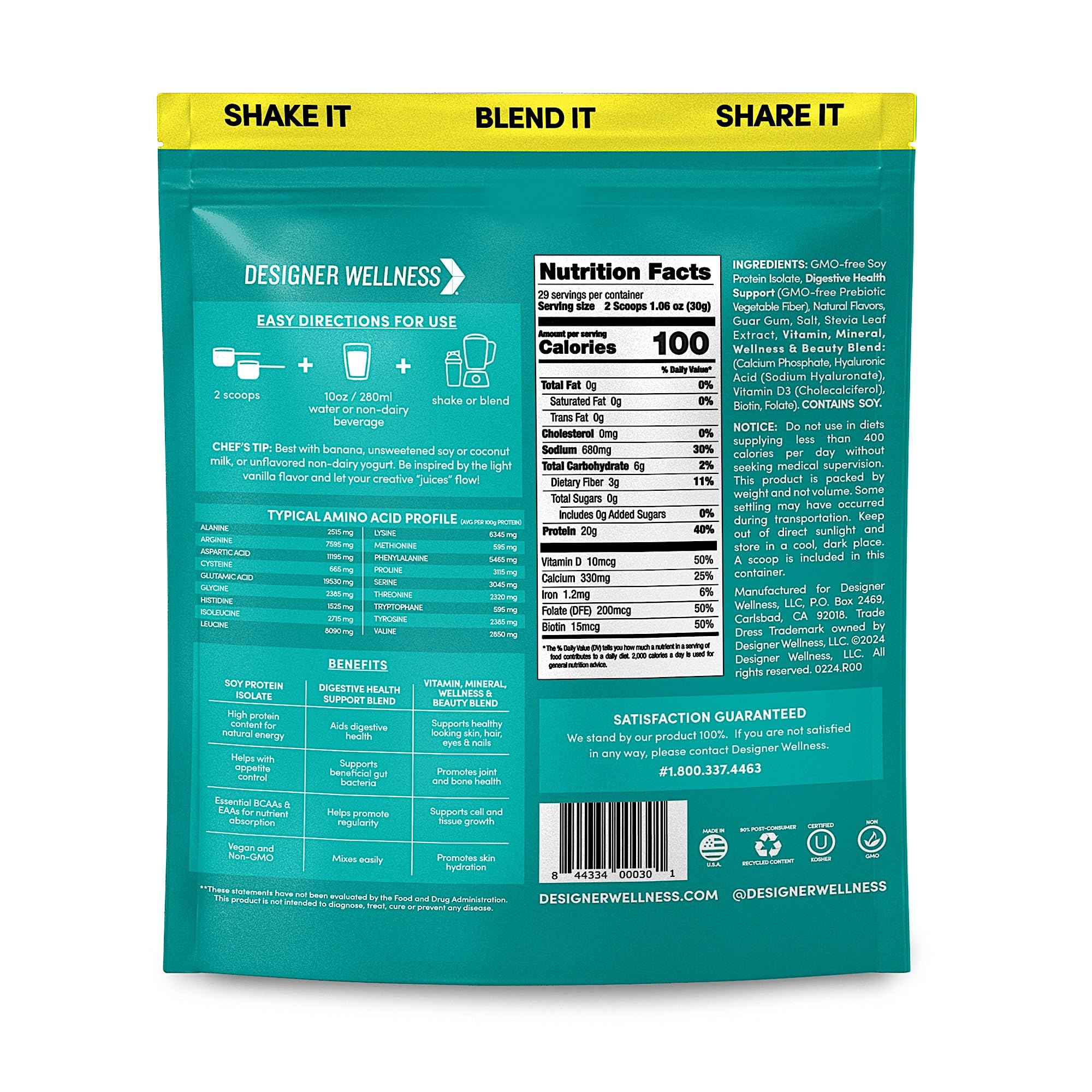 Designer Wellness Angel Cake Vanilla scoop beside powder supporting easy protein measurement.