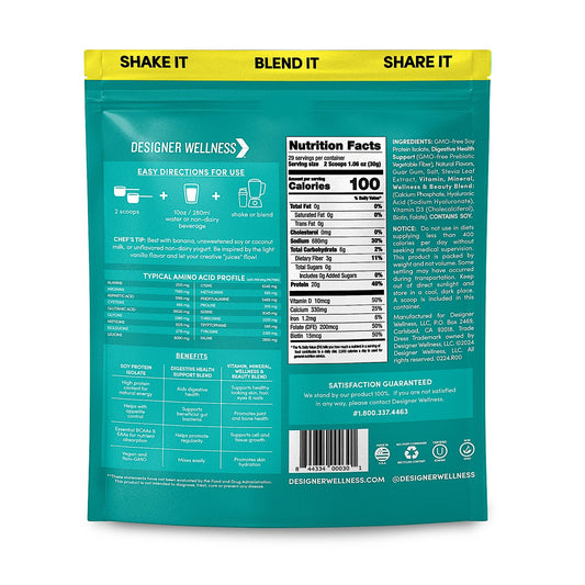Designer Wellness Angel Cake Vanilla scoop beside powder supporting easy protein measurement.