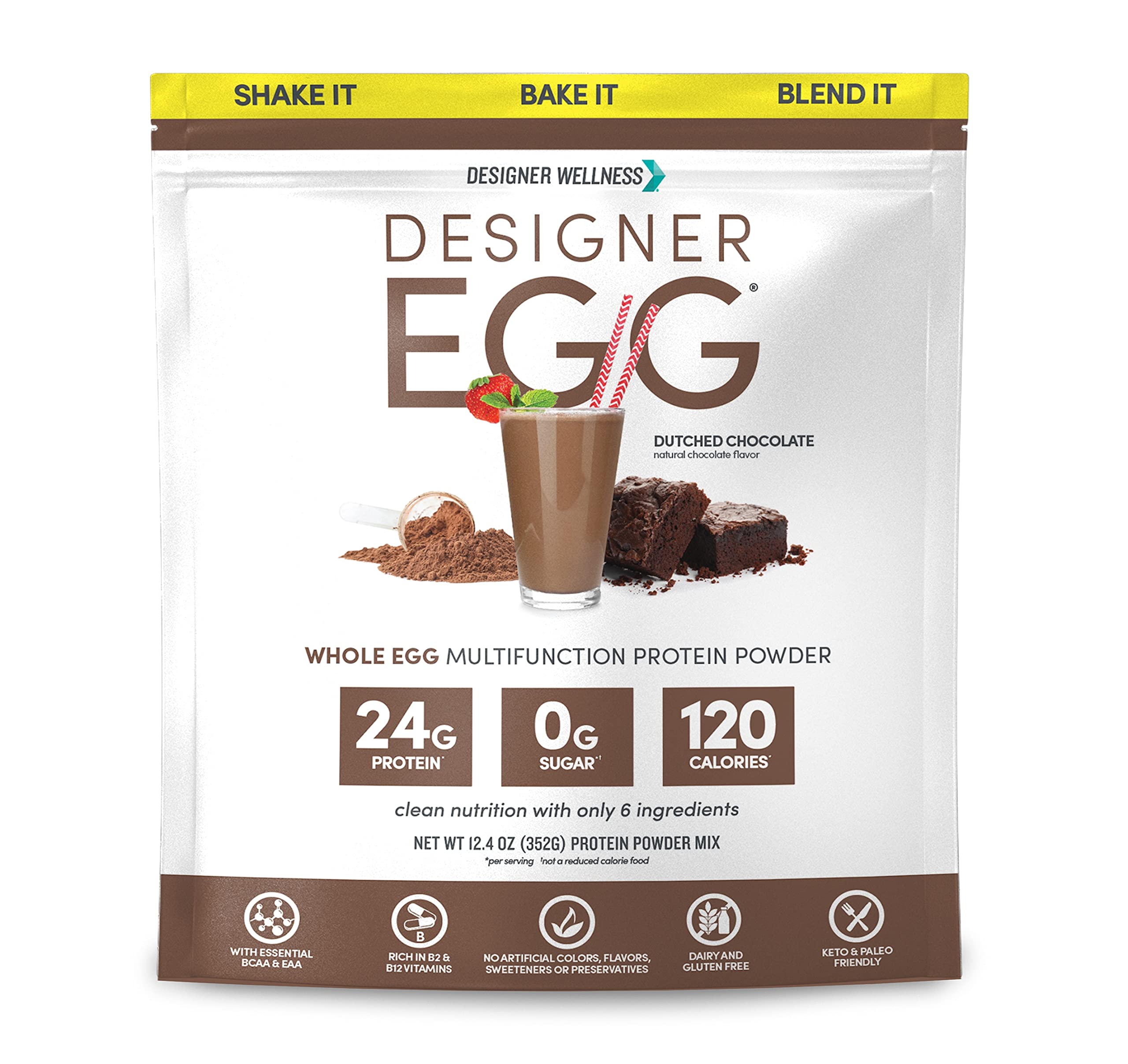 Designer Wellness Designer Egg Dutch Chocolate tub with high protein per serving.