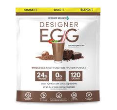 Designer Wellness Designer Egg Dutch Chocolate tub with high protein per serving.