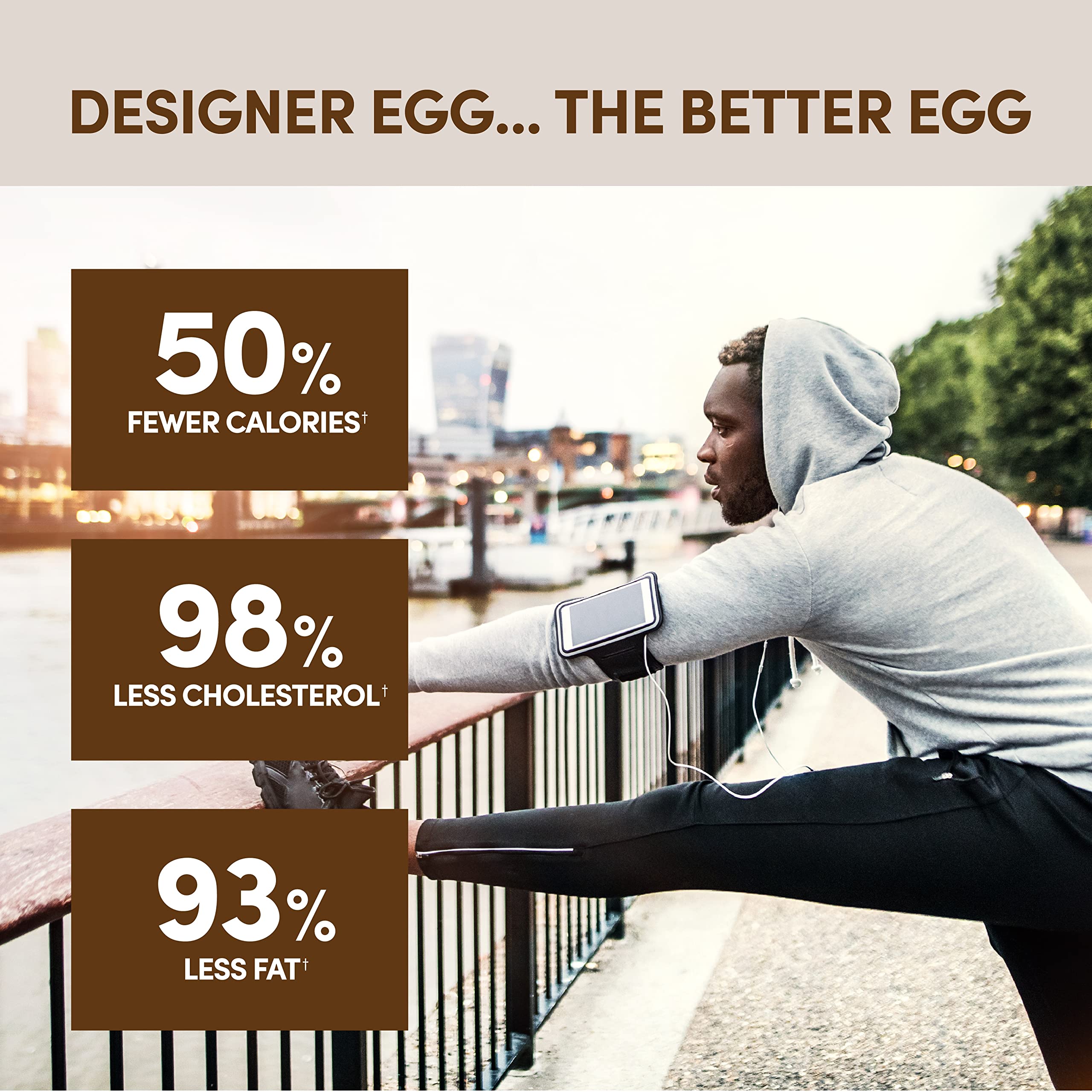 Close-up of Designer Egg jar highlighting gluten-free and dairy-free ingredients.