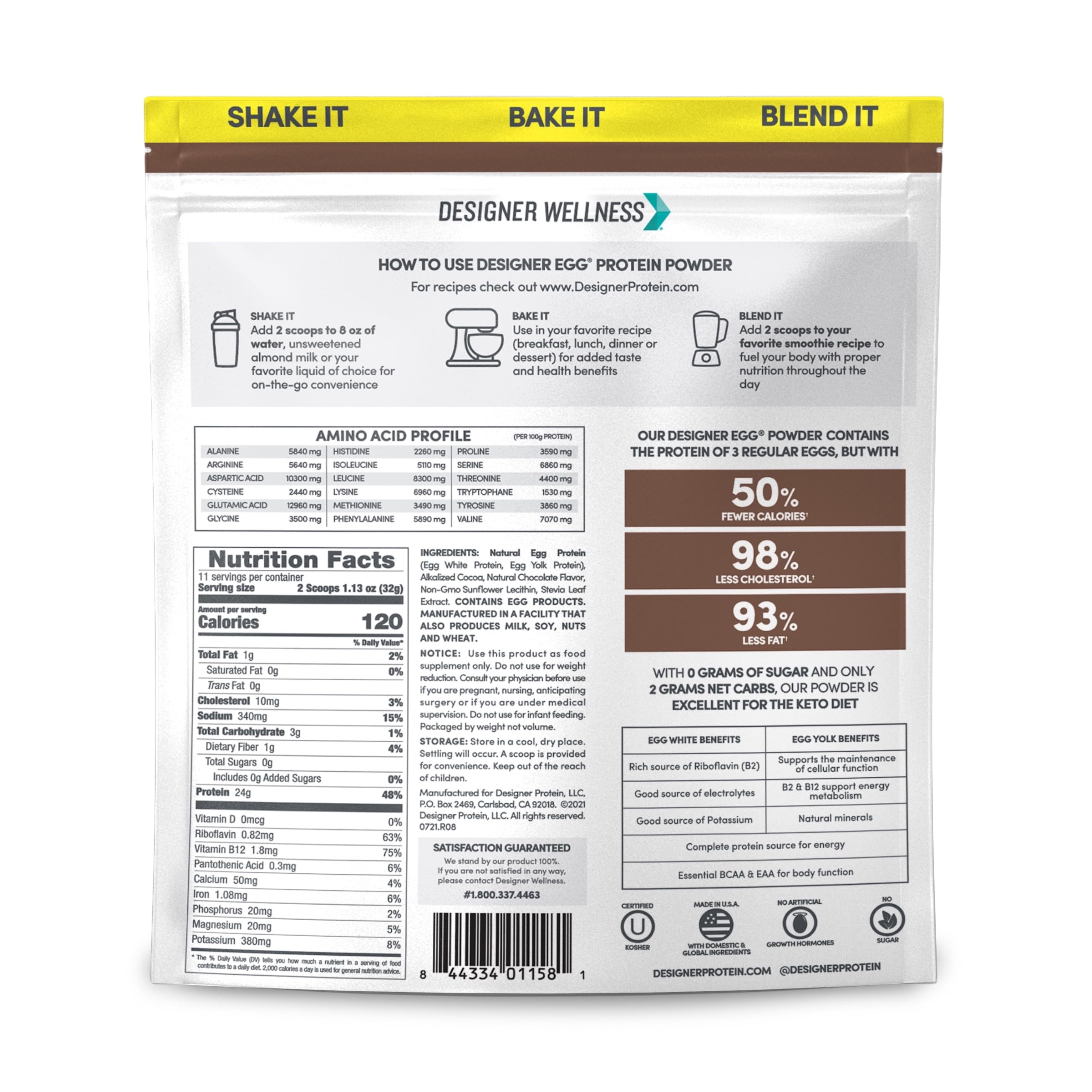 Designer Egg powder shake in a glass, Dutch Chocolate flavor.