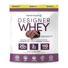 Designer Wellness Designer Whey bottle pouring a protein shake for post-workout energy