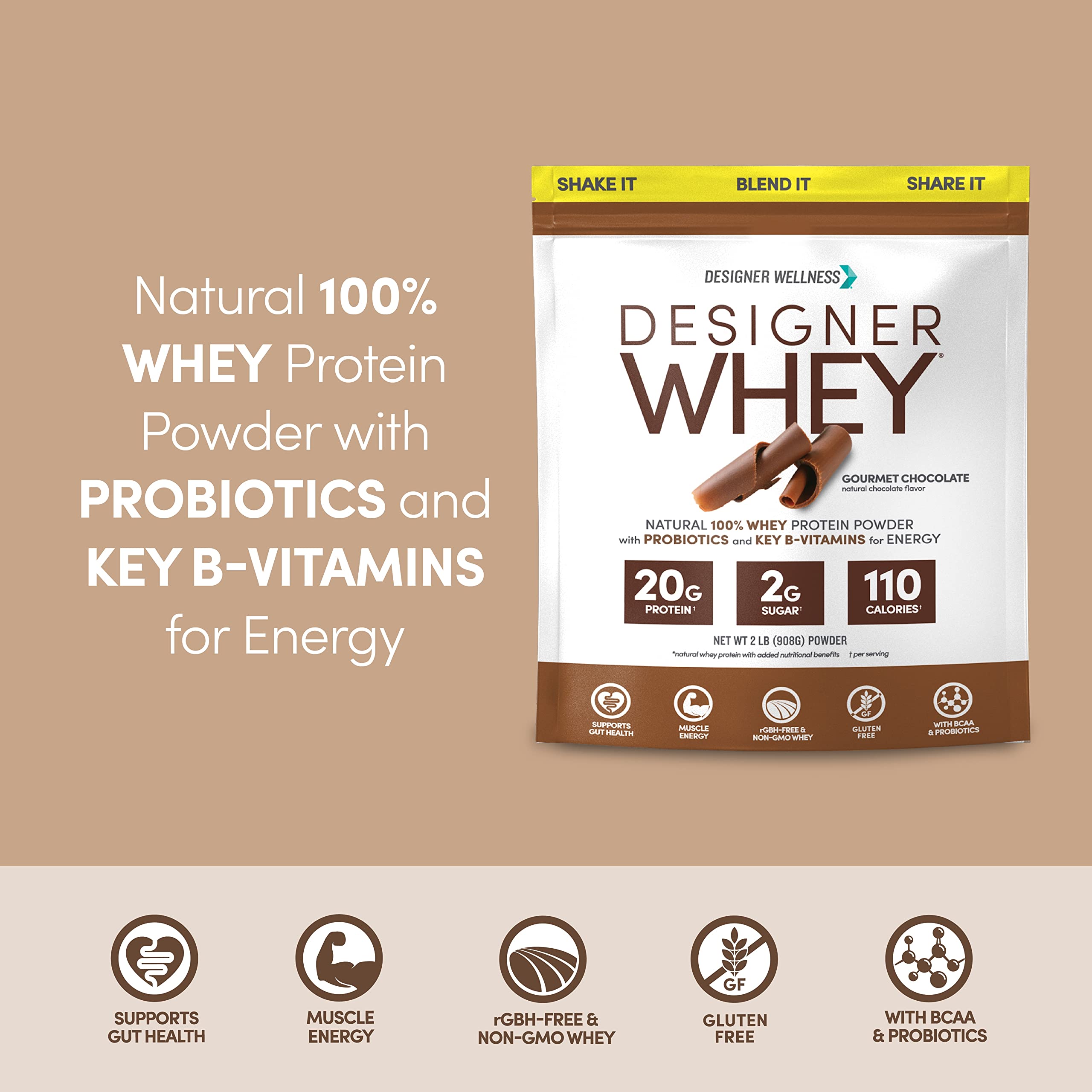 Designer Wellness Designer Whey chocolate shake poured into glass with creamy texture
