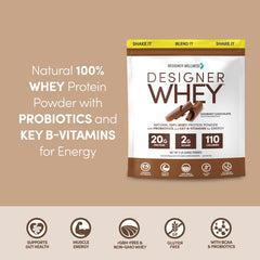 Designer Wellness Designer Whey chocolate shake poured into glass with creamy texture