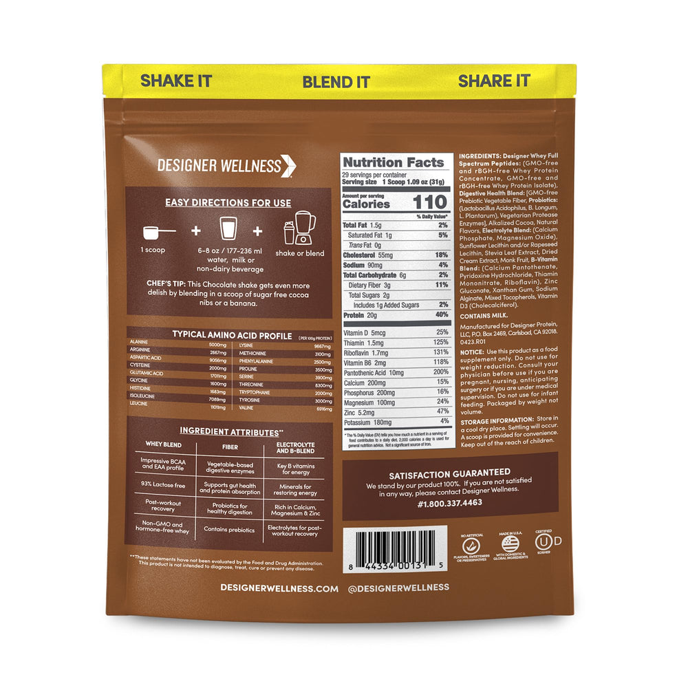 Designer Wellness Designer Whey powder ready to mix in a shaker bottle